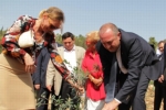 נשיא גיאורגיה ואשתו נוטעים את העץ בחורשת האומות.