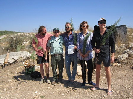 חברי הלהקה מתכוננים לנטיעת העצים